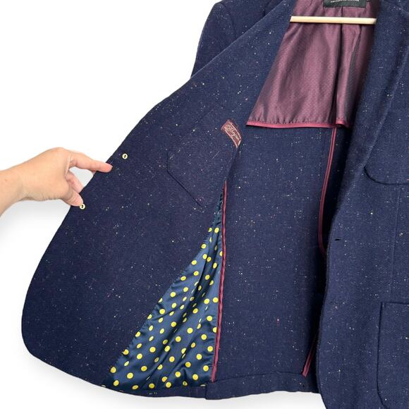 Scotch & Soda Navy Blue Wool Tweed Slim Fit Two Button Blazer Men's Size M/48 - Picture 8 of 14